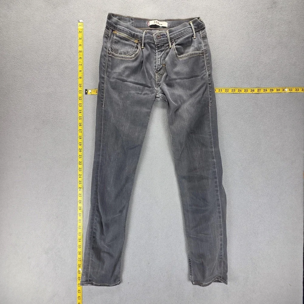 Vintage Levis 519 Jeans Mens 30x32 Gray Slim Engineered Charcoal Wash Zip Fly‎